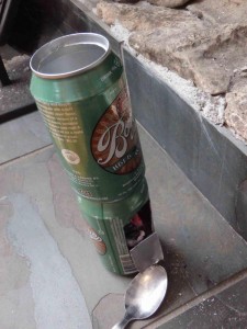 Completed Hobo Stove with Soda Can Pot